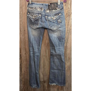 Miss Me Denim Blue Jeans Size 24 (25x30) Boot Cut Sequin Distressed JE8017BR